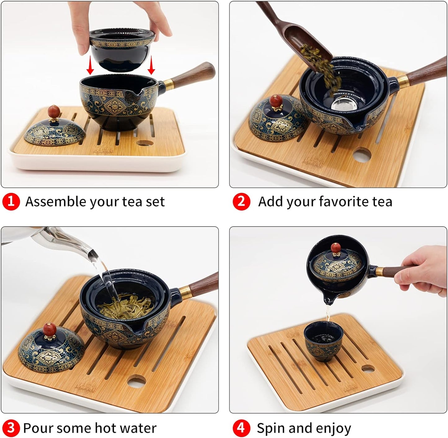 LURRIER Porcelain Chinese Gongfu Tea Set,Portable Teapot Set with 360 Rotation Tea maker and Infuser,Portable All in One Gift Bag for Travel,Home,Gifting,Outdoor and Office (Kitty Cat)