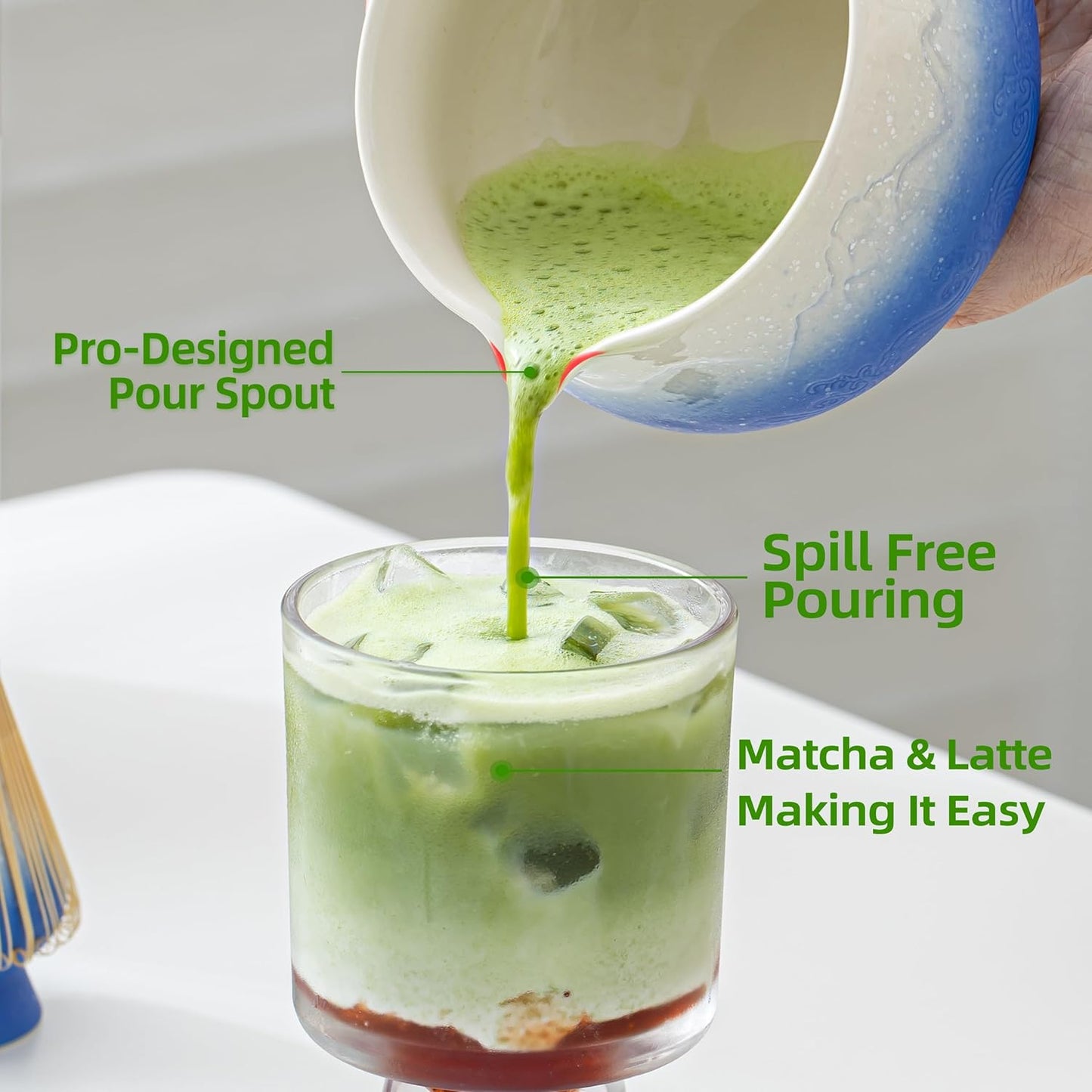 TEANAGOO 7 Pcs Matcha Whisk Set,Blue Matcha Set, Ceremony Matcha Powder Kit,Matcha Tea Set for Making Latte,Matcha Whisk Set and Bowl with Scoop&Sifter,Fuji Design Ceramic Bowl,Gift for Matcha Lovers