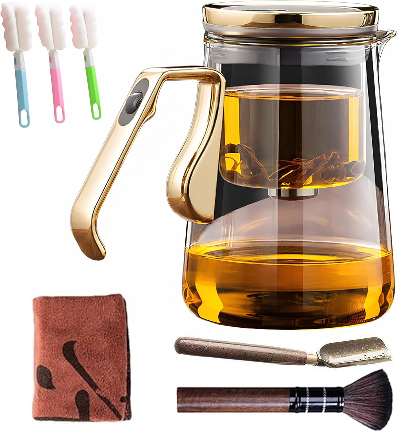 YJX Magnetic Glass Teapot, 25.4oz Small Enchanted Brewing Tea Pot, Witchcraft Magic Borosilicate Tea Set with Strainer for Loose Leaf or Herbal, Exquisite Kettle Gift for Tea Lovers(Golden)