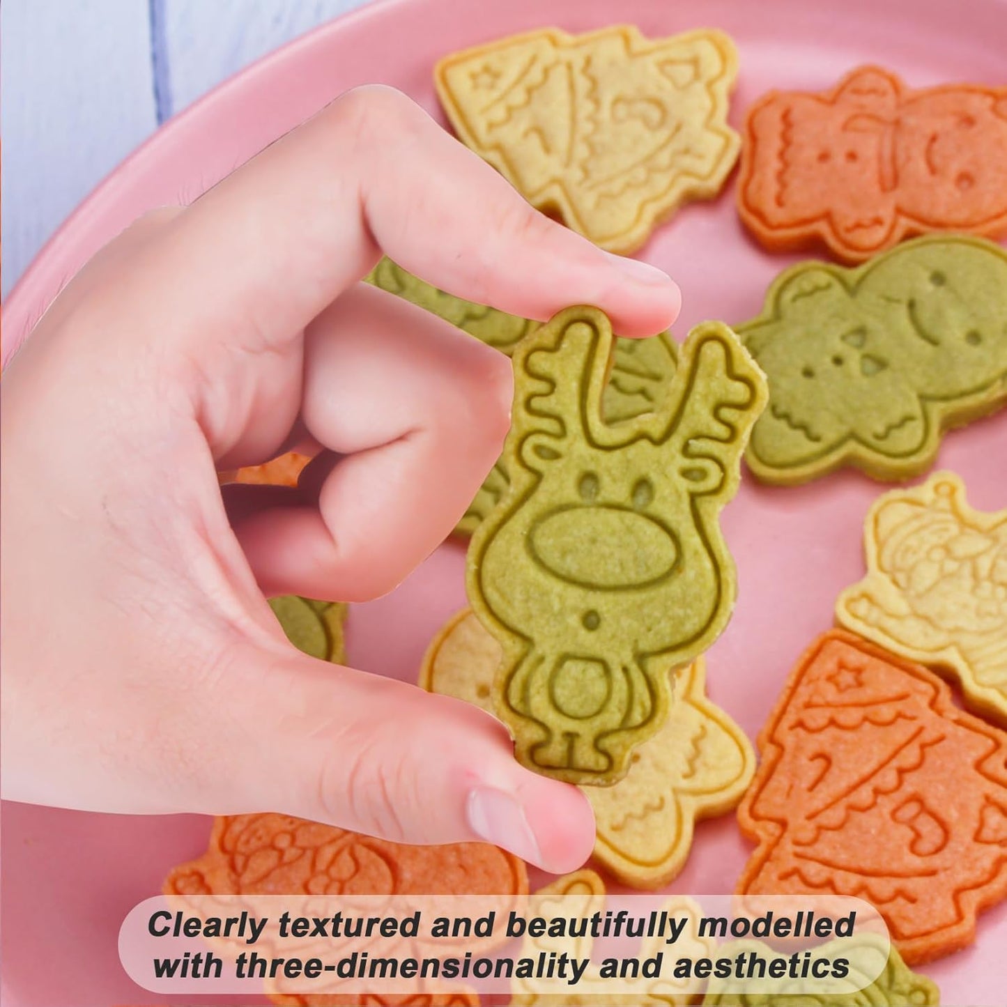 8 Pcs Christmas Cookie Cutters Set Baking Molds 3D Christmas Press type Cookie Cutter for Baking, Fondant, Cheese, and Pastries