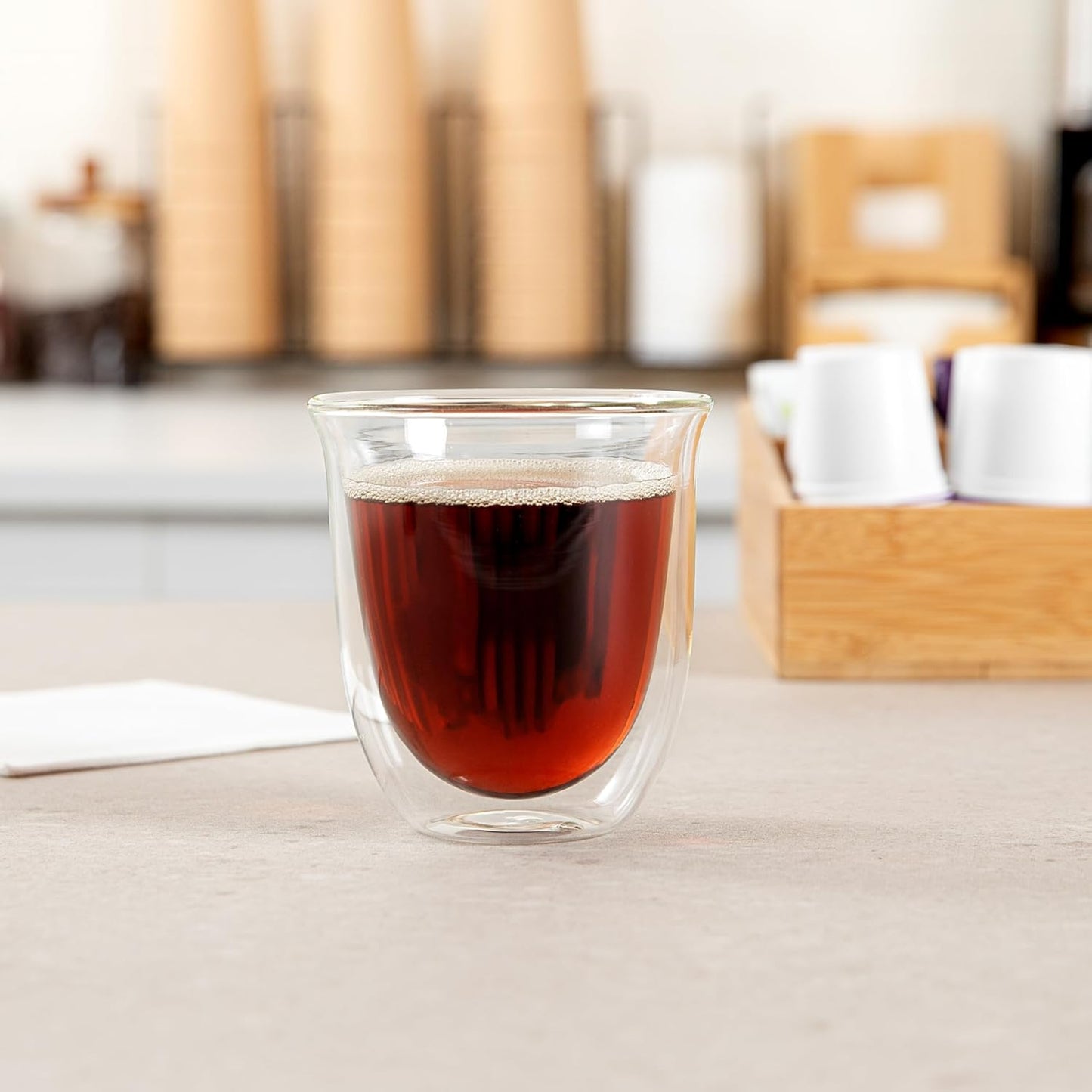 Restaurantware-Forma Professional 6.8 Ounce Double Wall Coffee Cups, 12 Insulated Latte Glasses - Dishwashable, Reusable, Clear Glass Beverage Cups, Freezable, For Hot Or Cold Beverages