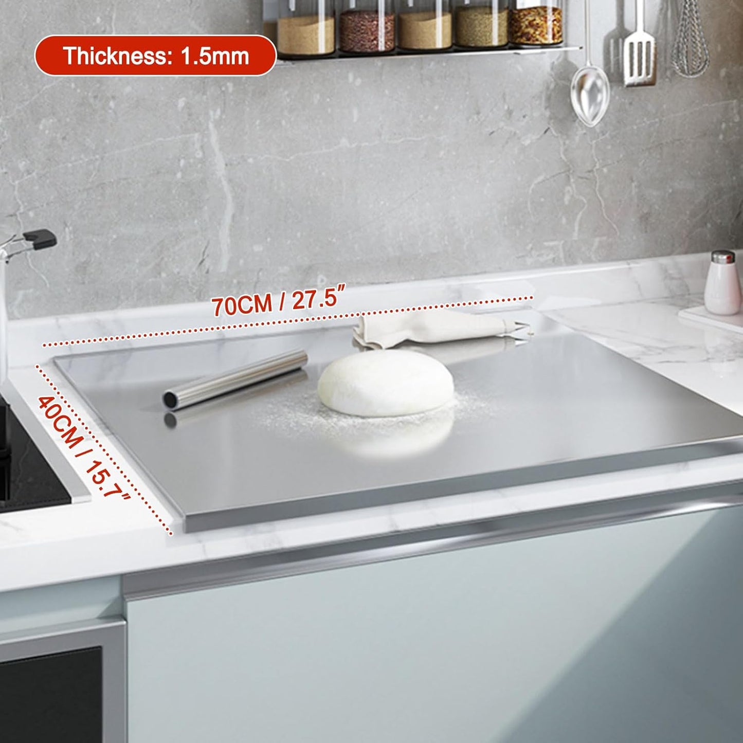 Stainless Steel Cutting Boards for Kitchen,304 Stainless Steel Chopping Boards with Lip and Non-slip silicone pad for Countertop Cutting Meats Fruits, Easy To Clean (15.7 * 27.5 * 0.06inch)