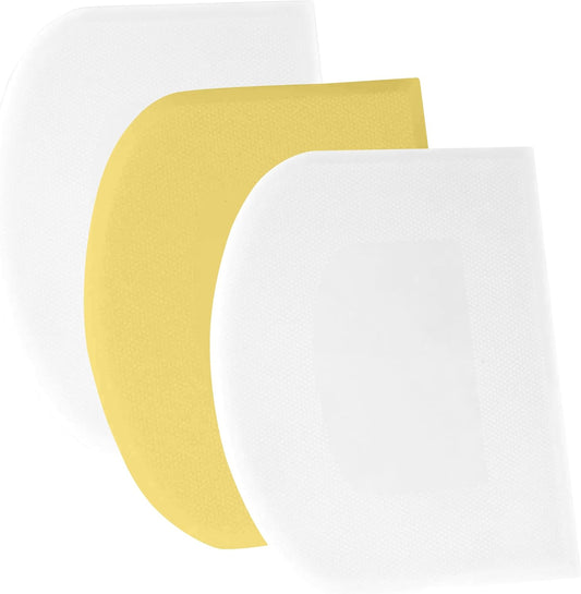 SURDOCA Dough Scraper Bench Scraper - 3P 5.9x4.3" Plastic Flexible Bowl Scraper, Sharp Edge & Angles Cake Scraper. Non-Slip Bakeware Decorating Tools Sculpting & Modeling Tools - White+Yellow+White