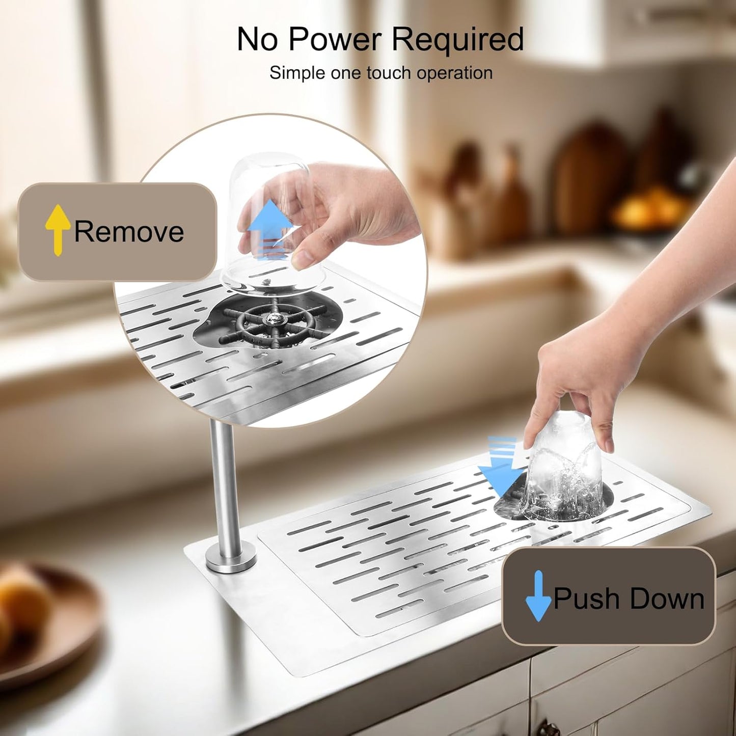 DIBTSA Pitcher Rinser, Stainless Steel Countertop Glass Rinser Cup Washer Sink with Side Spray,Drip Tray for Home Cafe Restaurant