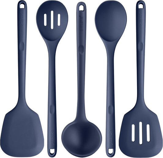 Silicone Kitchen Cooking Utensil Set: U-Taste High Heat Resistant 13.6in Kitchen Gadgets, BPA Free Non Stick Rubber Cook Accessories For Stir Frying, Serving, Basting, Mixing (5 Pieces, Midnight Blue)