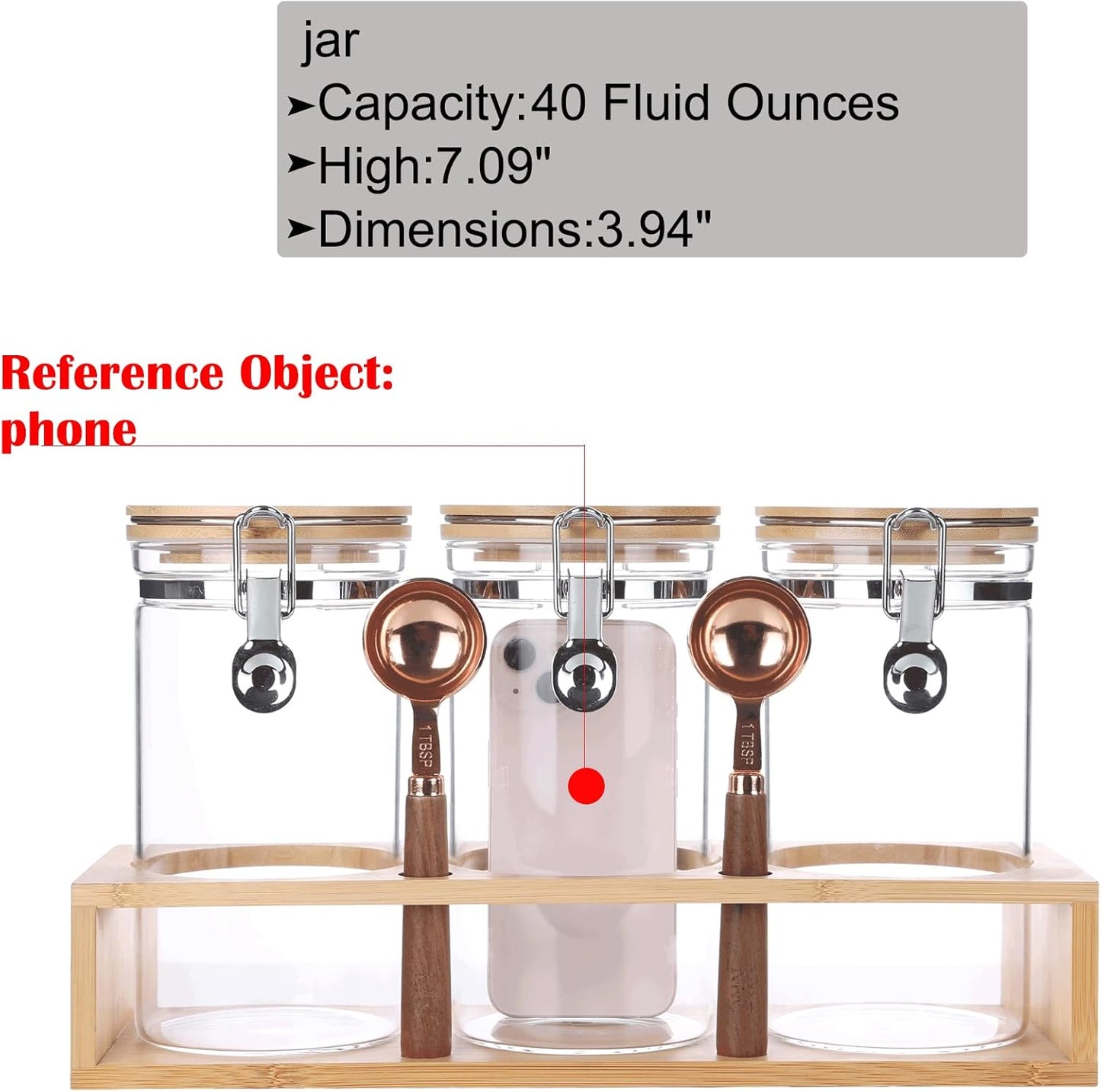 KKC Glass Airtight Coffee Bean Storage Containers for Counter,Ground Coffee Holder Jars,Airtight Glass Countertop Storage Jar Canisters with Spoon for Coffee,Loose Tea,40 Fluid-oz,Pack of 3