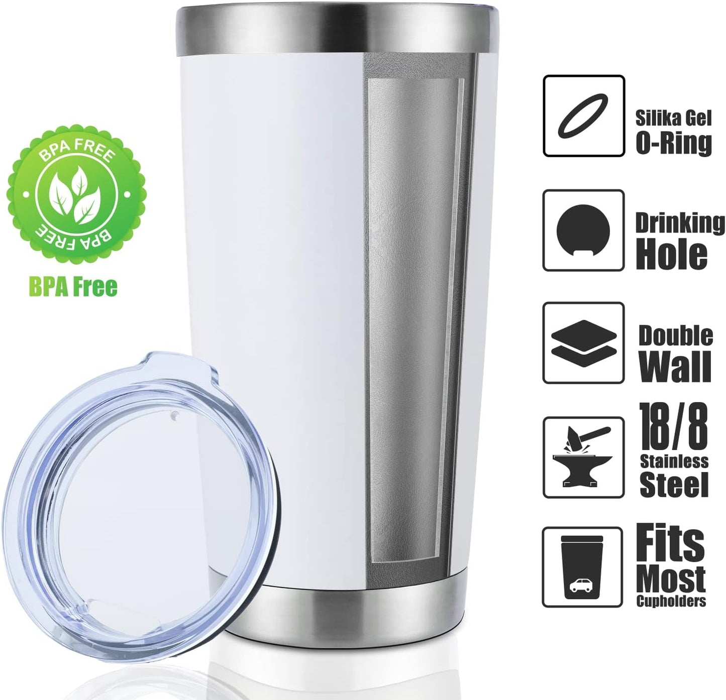 DOMICARE 20oz Stainless Steel Tumbler Bulk with Lid, Double Wall Vacuum Insulated Travel Mug, Powder Coated Coffee Cup, Powder White, 1 Pack