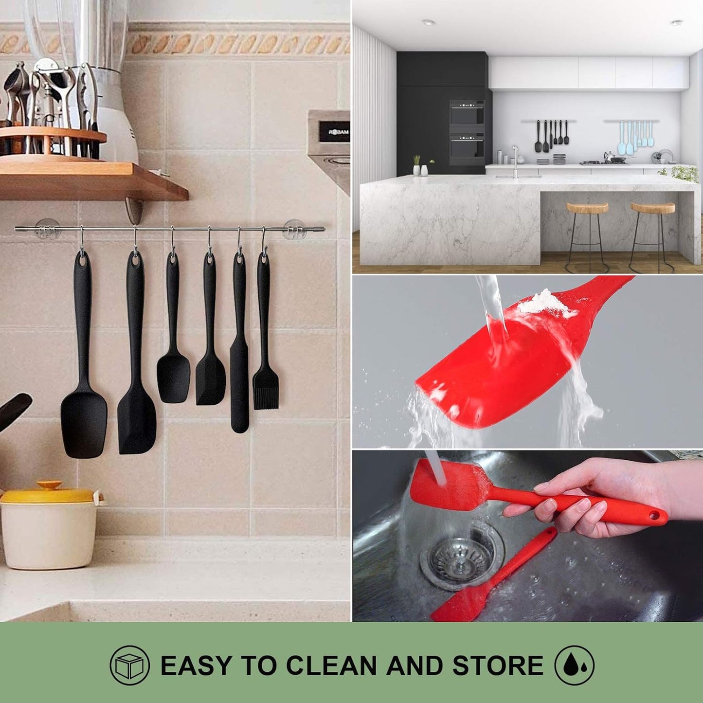 Heat Resistant Silicone Spatulas Set Food Grade Silicone Seamless One Piece Design BPA-Free,Non-Stick,Dishwasher Safe,Cooking and Mixing Set of 6PCS-red(red)