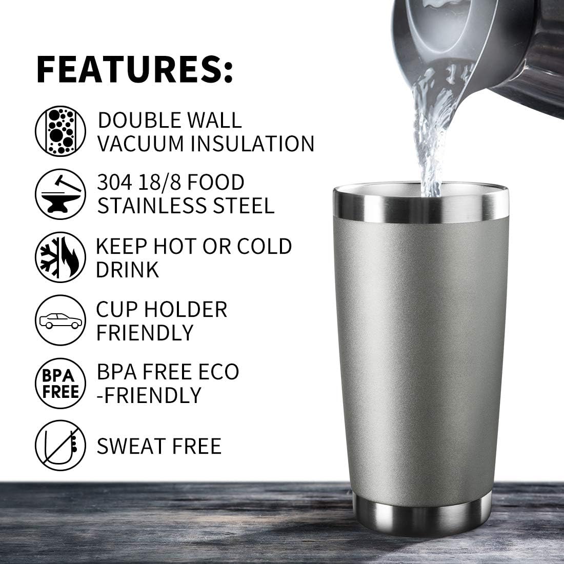 20oz Tumbler Bulk Stainless Steel Vacuum Insulated Tumblers with Lid Double Wall Travel Mug Durable Powder Coated Coffee Cup, Suitable for Ice Drinks and Hot Beverage (Gray 12pack)