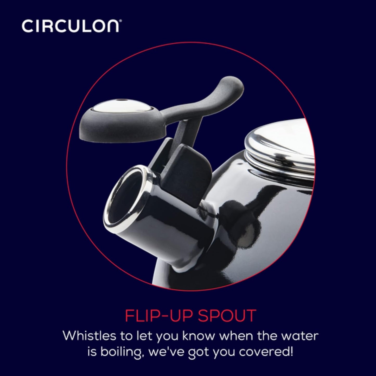 Circulon Enamel on Steel Whistling Teakettle/Teapot With Flip-Up Spout, 2 Quart - Black