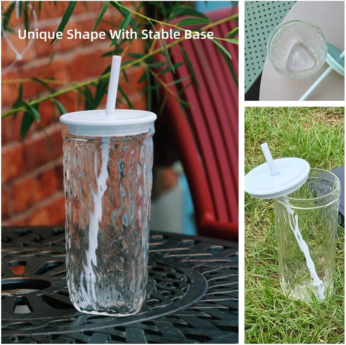 Bark Texture Glass Tumbler with Lid and Straw, Reusable Glass Cup for Coffee, Juice, Water, Tea, Smoothies, Heat Resistant, Dishwasher & Microwave Safe –16 oz Aesthetic Iced Coffee cup