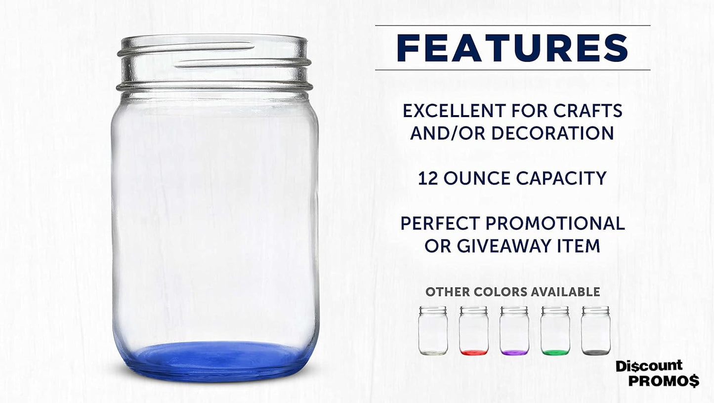 DISCOUNT PROMOS Decorating Mason Jars 12 oz. Set of 10, Bulk Pack - Glass Jars for Overnight Oats, Candies, Fruits, Pickles, Spices, Beverages - Blue