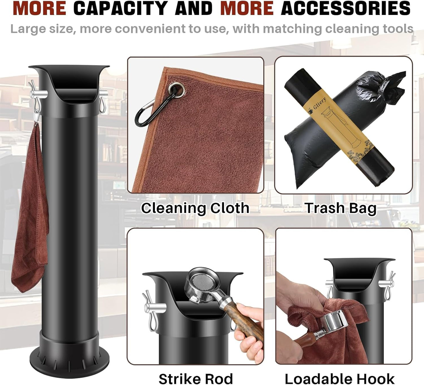 Espresso Coffee Knock Box for Barista Commercial Knock Box for Espresso Coffee Grounds Floor Standing Knock Box with Garbage Bags and Towels