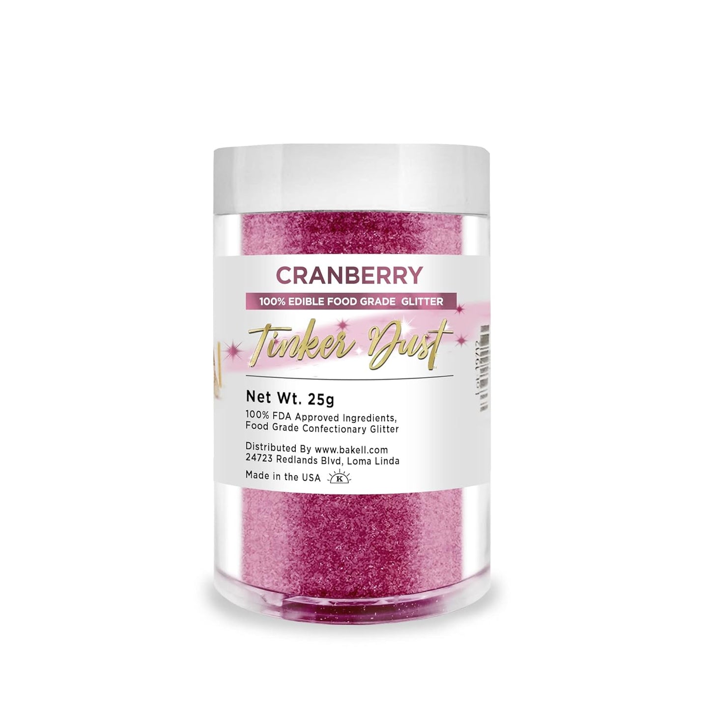 BAKELL Cranberry Edible Glitter, 25 Grams | TINKER DUST Edible Glitter | KOSHER Certified | 100% Edible Glitter | Cakes, Cupcakes, Cake Pops, Drinks, Dessert Vegan Glitter & Dusts (25g, Cranberry)