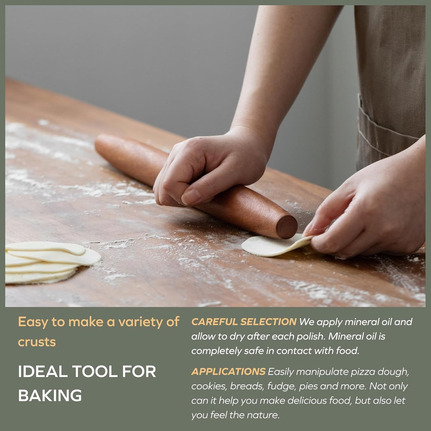 Muso Wood Sapele Wooden French Rolling Pin for Baking, Tapered Roller for Fondant, Pie Crust, Cookie, Pastry (French 15-3/4inch)