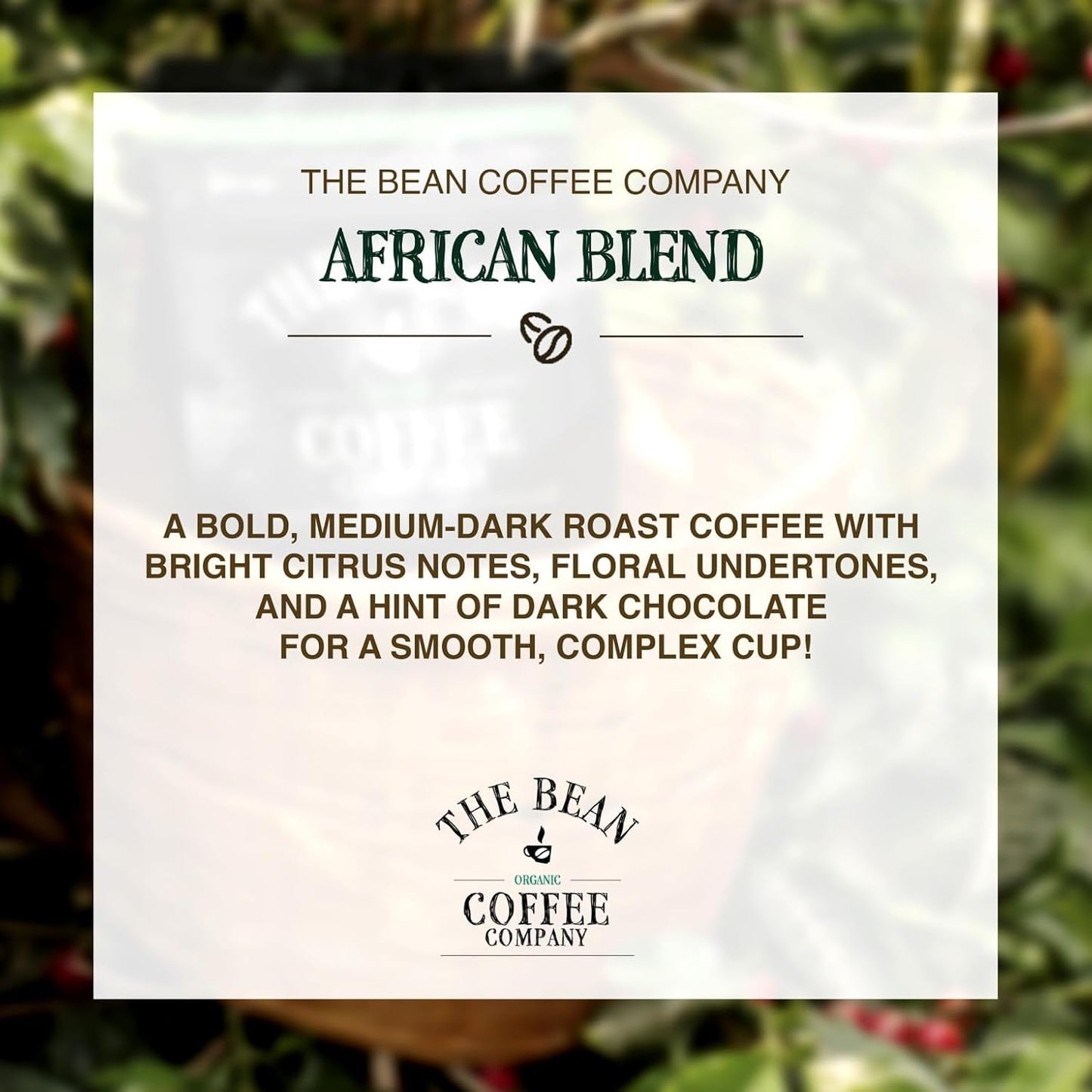 The Bean Organic Coffee Company African Blend, Medium Roast, Ground Coffee, 16-Ounce Bag, Café molido tostado orgánico