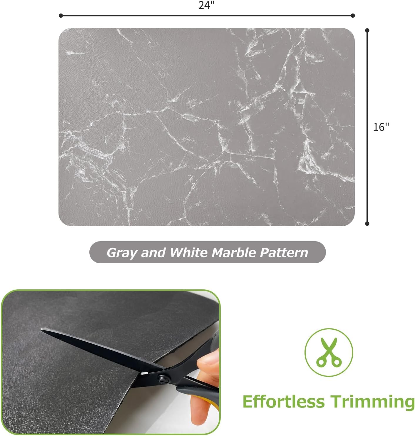 Coffee Bar Mat Dish Drying Mat - 16x24, PU Surface & Rubber Backed, Kitchen Countertop Protector, Quick Absorbent, Heat Resistant - Gray and White Marble