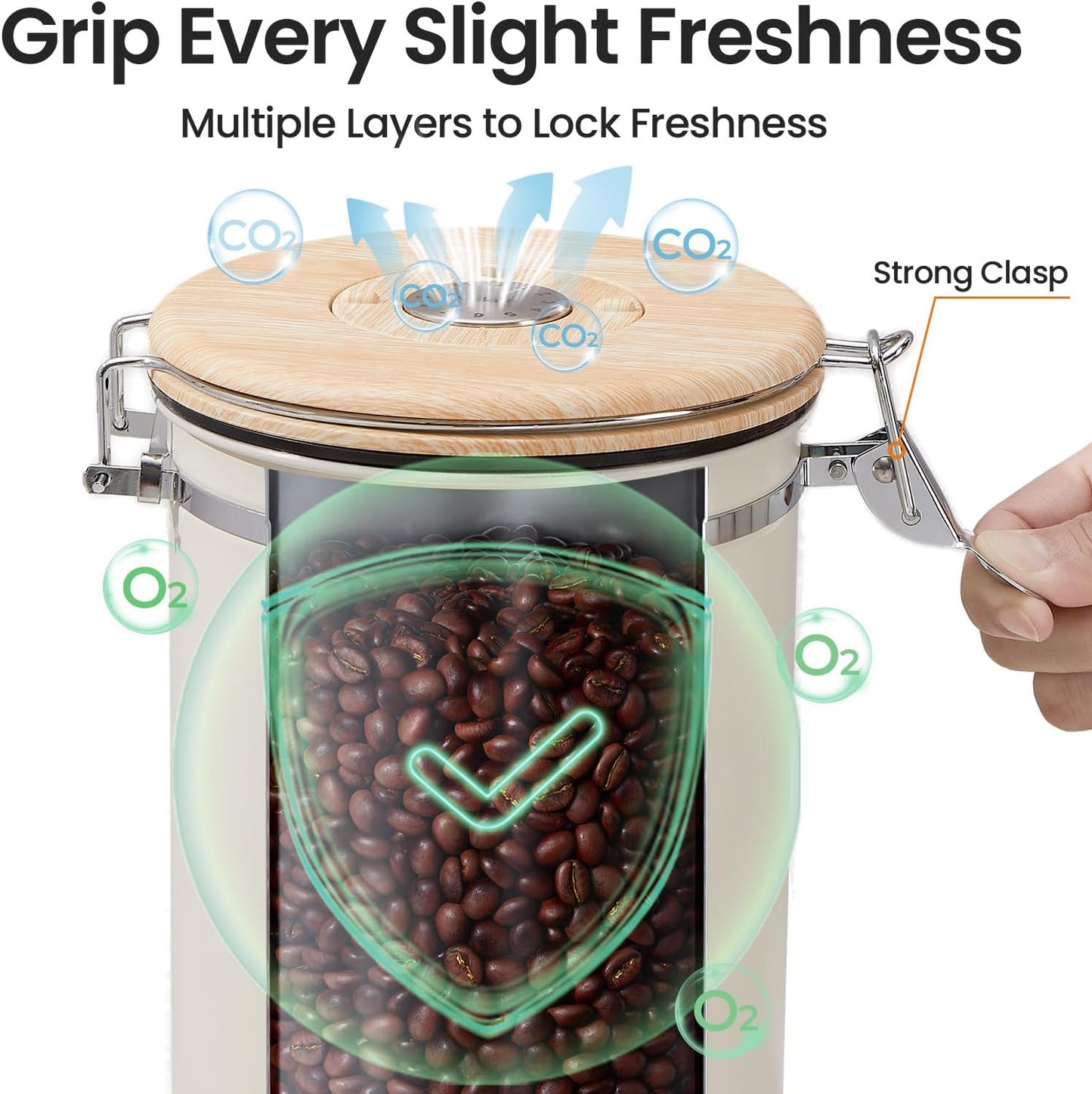 Veken Coffee Canister, 39OZ Large, Airtight Stainless Steel Food Storage Container for 2.2lbs Coffee Beans, Ground, Sugar, Tea, Flour, Rice, Cereal, Cookies Jars, Bar Accessories & Gifts, Cream