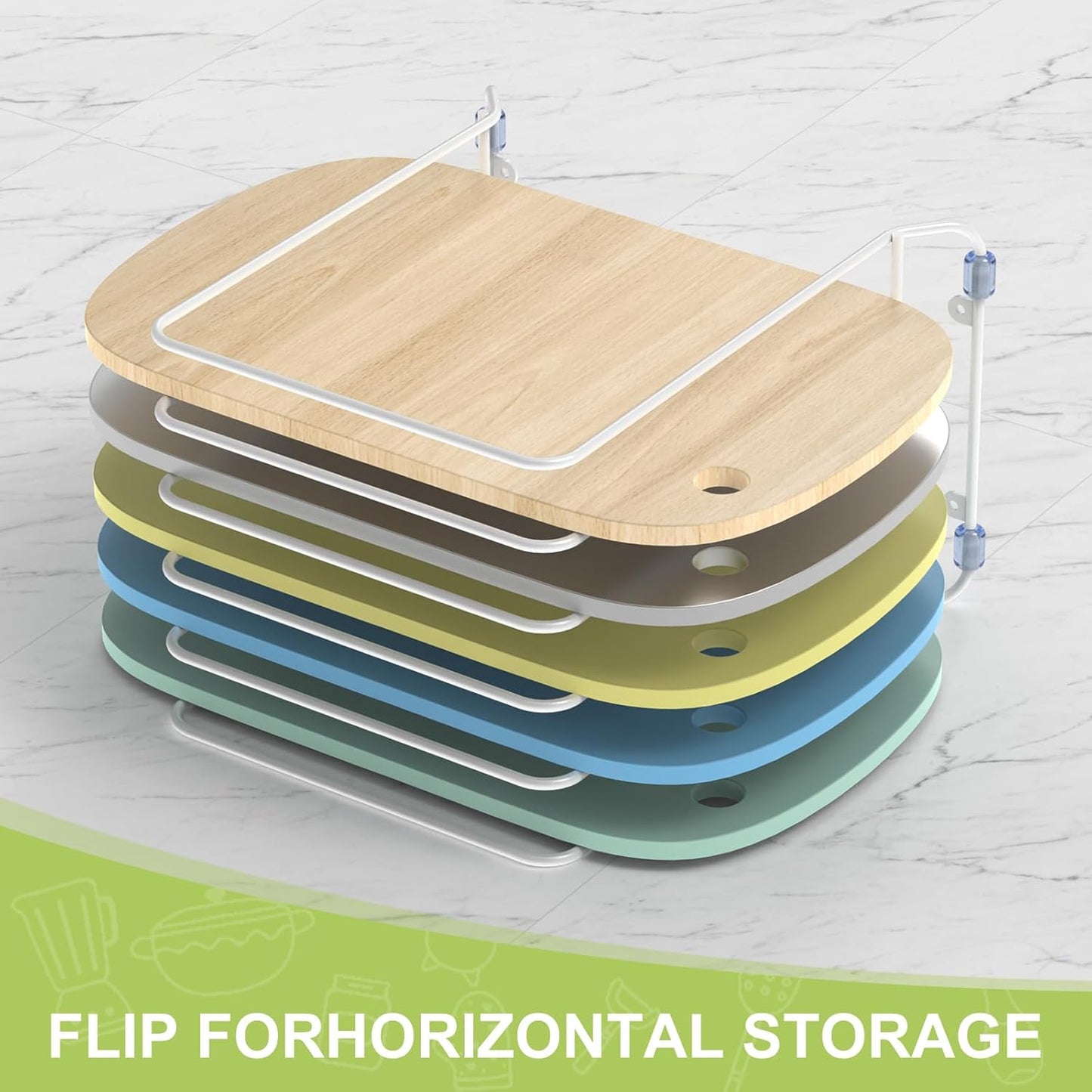 AKAZA 2 Pack-X-Large Kitchen Cabinet Organizer - Storage Tray Organizer Rack for Kitchen Cabinet - Divided Holder with 5 Slots for Skillets, Cutting Board, Baking Sheets- (White)