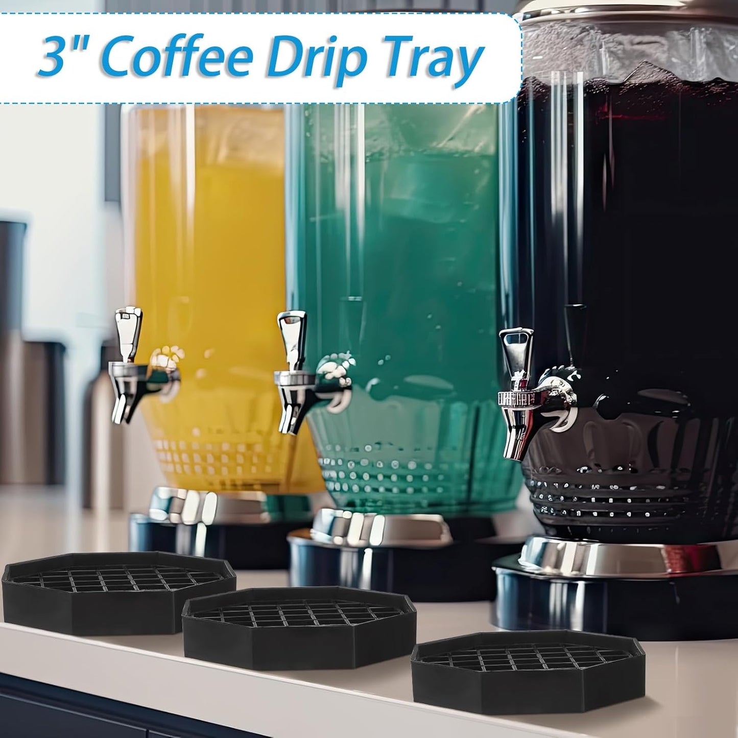 Suclain 12 Pcs 4 Inch Coffee Drip Tray Black Plastic Octagon Coffee Countertop Drip Coaster with Honeycomb Grid for Drink Tea Wine Beverage Dispenser