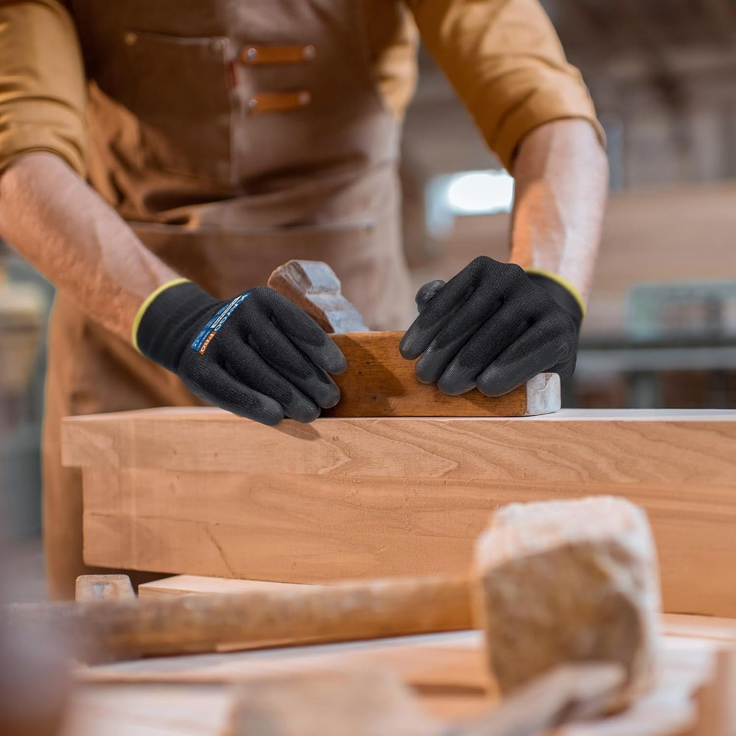 KAYGO Cut Resistant Gloves PU Coated, 12 Pairs Safety Work Gloves with full fingers Touchscreen, ANSI Cut Level A2, for Men and Women, Ideal for General Duty Work KG11P, Black,M