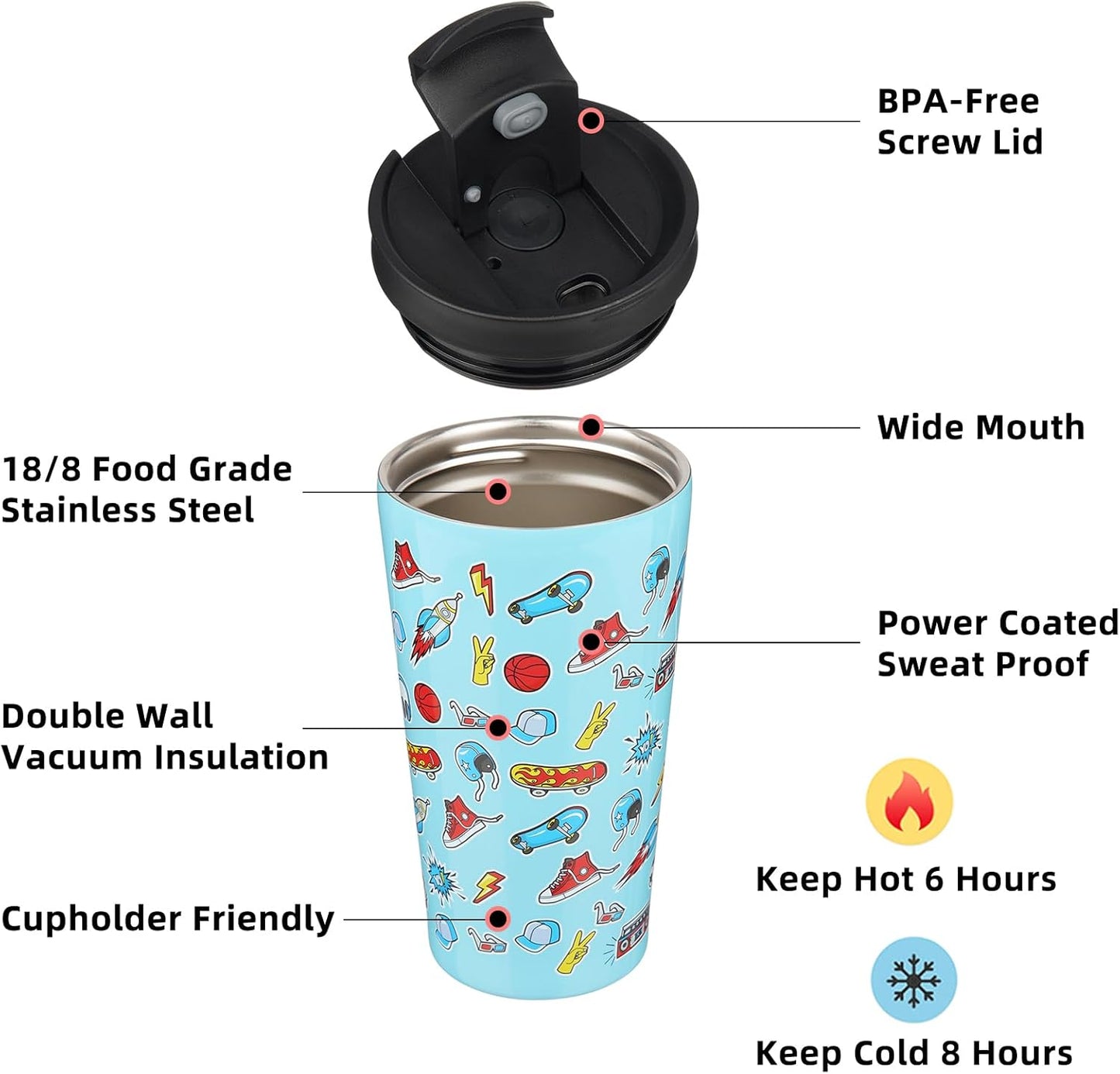 BJPKPK 18oz Insulated Tumbler With lid And Straw Stainless Steel Tumblers Travel Coffee Mug Reusable Thermal Cup,Playground