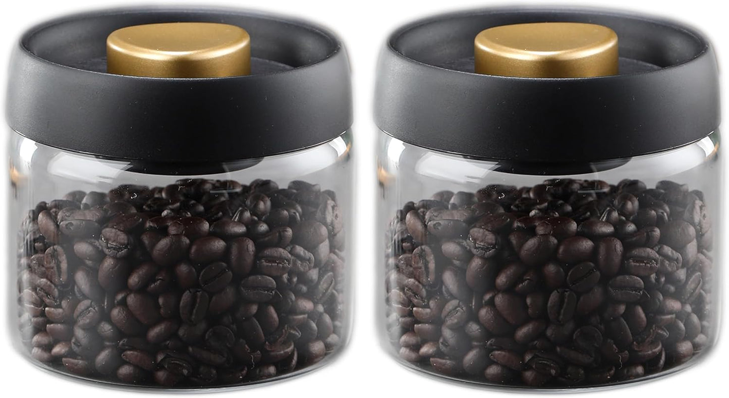 LOEZ Coffee Bean Storage Container Airtight, Lid Sealed with Press-Down Vacuum, Borosilicate Glass Coffee Canister for Ground Coffee, Tea, Beans, Spices (2 x Small - Clear)