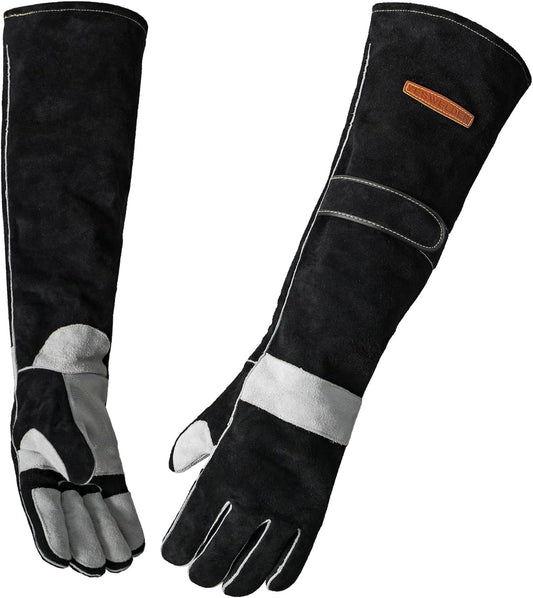 YESWELDER 23.6 Inches 932℉,Leather Forge MIG Welding Gloves, with Kevlar Stitching Heat/Fire Resistant, Palm Reinforcements, Forge,Grill, Fireplace Black-Gray