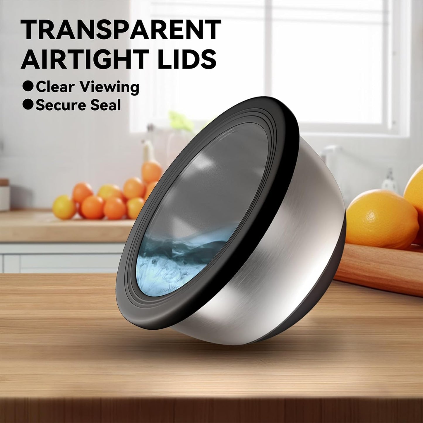 Stainless Steel Mixing Bowls with Lids – Set of 5 Large Nesting Metal Bowls for Kitchen, Baking, Cooking, Food Prep & Storage, Non-Slip Base, Dishwasher Safe,Black