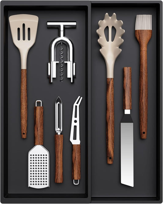 Lifewit Utensil Drawer Organizer, Expandable Cooking Silverware Tray for Kitchen Drawer, Adjustable Cutlery Flatware Holder, Plastic Spatula Tools and Gadgets Storage Divider, 2 Compartments, Black