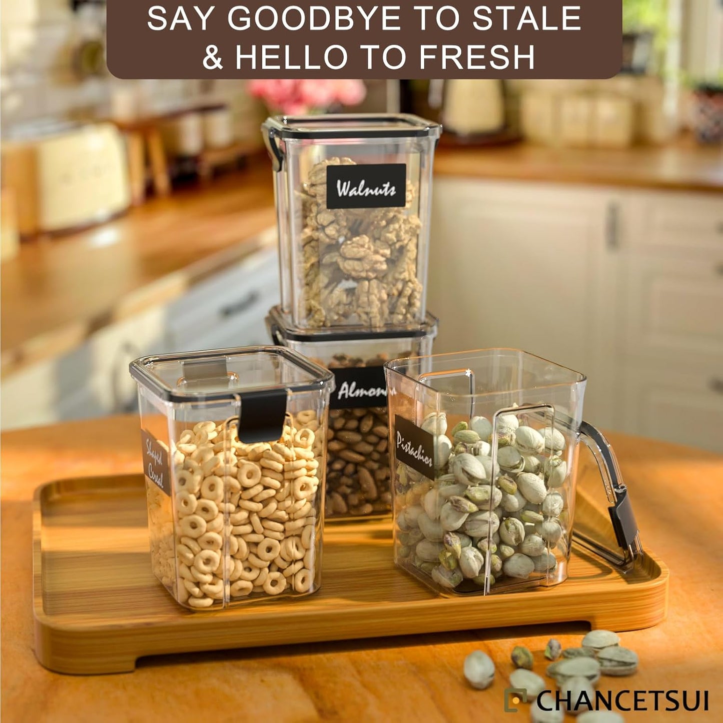 CHANCETSUI Small Airtight Food Storage Containers with Lids: Kitchen Pantry Organization for Dry Baking Ingredients BPA Free Clear Plastic 4-Piece Canister Set, 1.1 qt /1 L