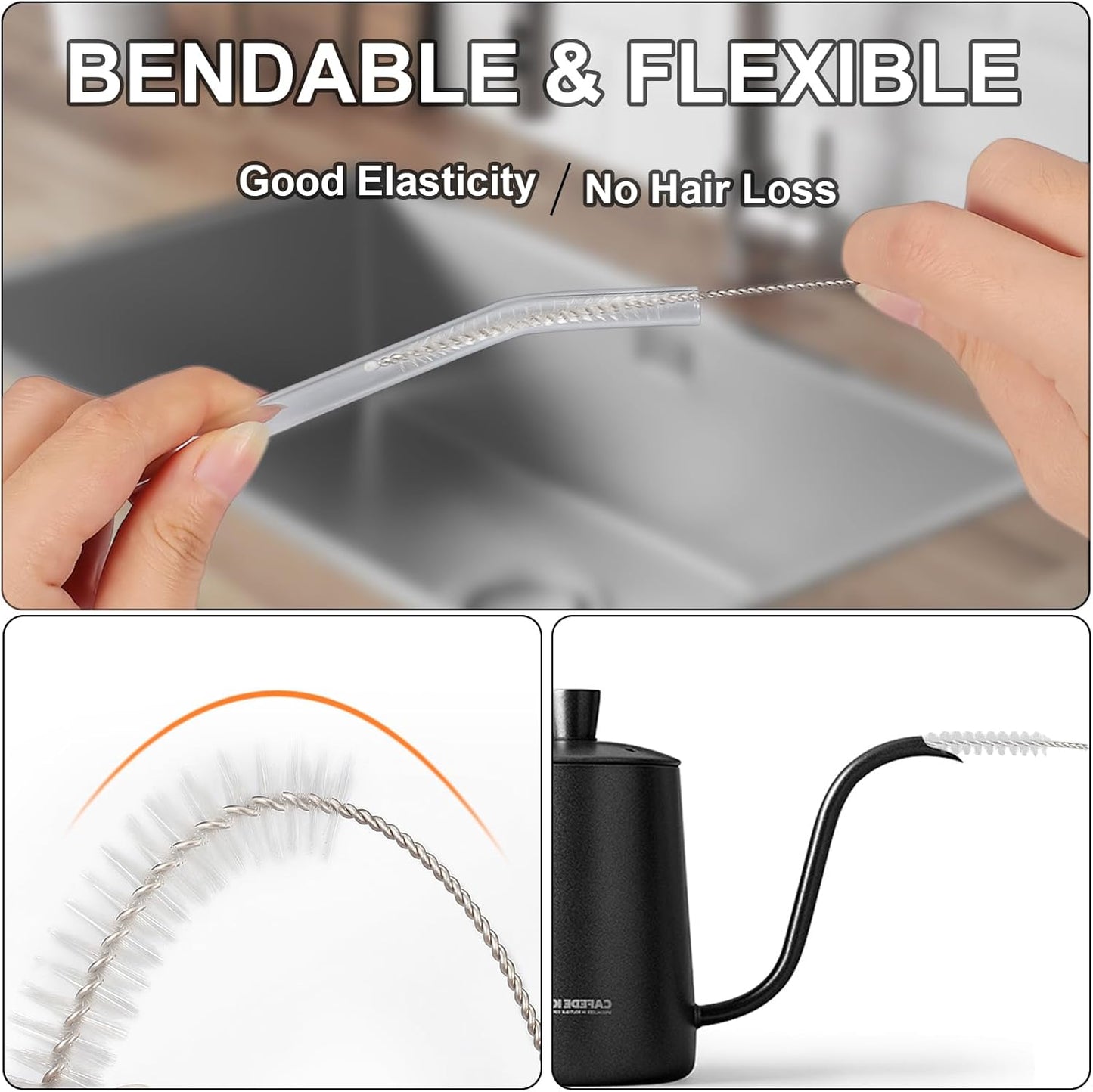 Straw Cleaner Brushes Sets, 12 Pieces 8.2 Inch Botthle Cleaning Brush and Nylon Tube Brush Brush Kit for Sippy Cup, Tumbler, Water Bottle, Drinking Straw (White)