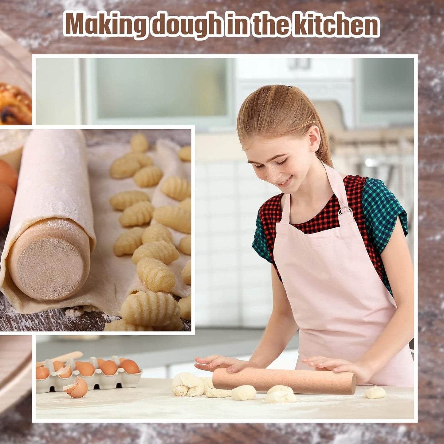 Small Wooden Rolling Pin, Dumpling Dough Roller Wooden Mini Rolling Pins Kitchen Utensil Tool for Fondant, Pasta, Bread, Pastry, Cookies, Pizza, Pie, Cylinder Style, 6.3 Inch (10 Pieces)