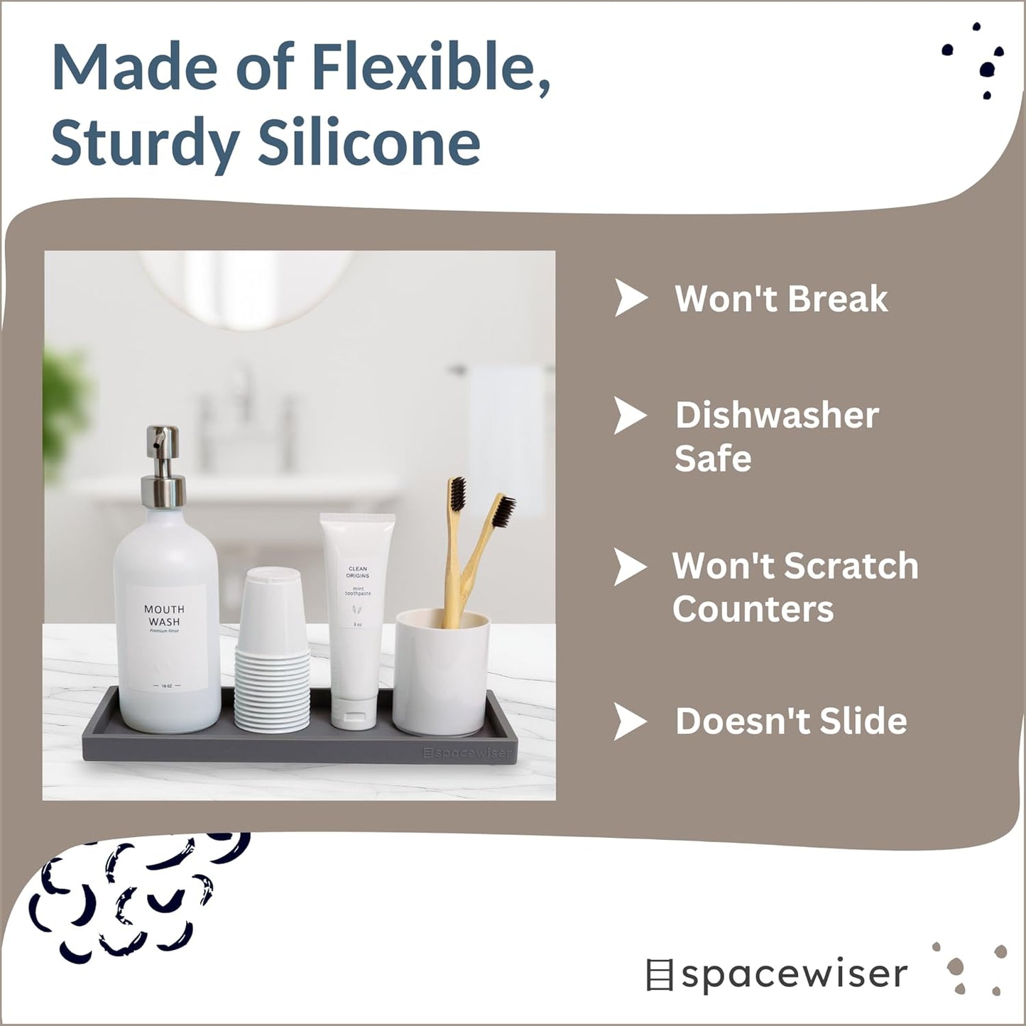 Countertop and Vanity Tray - 2 PC Large 11.7" Silicone Bathroom Trays, Counter Organizer, Dish Soap Sponge Holder Kitchen Sink Tray Organizer, Sink Caddy Toothbrush Key Kitchen Soap Trays