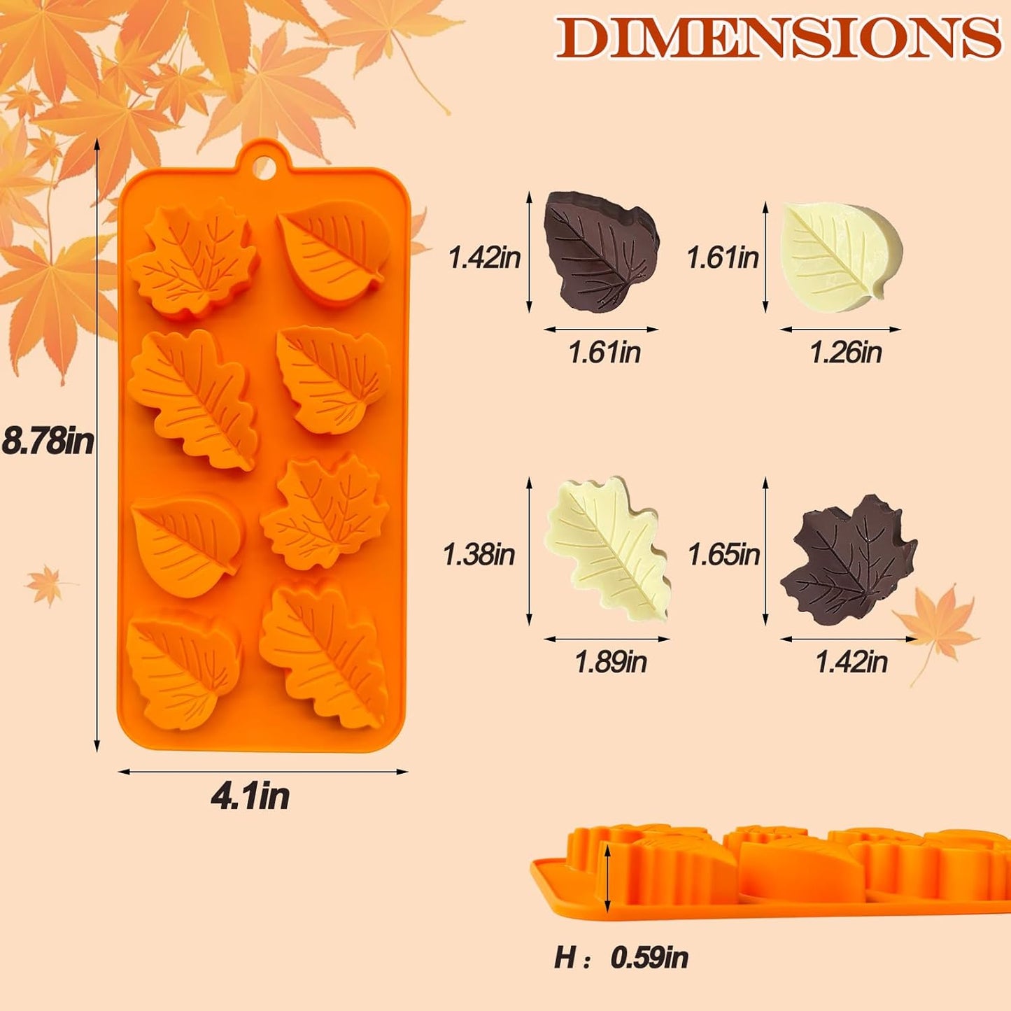 3Pack Fall Chocolate Mold.Maple Leaf Silicone Candy Mold Thanksgiving Ice Cube Molds Autumn Theme Thanksging Baking Molds for Jello Soap Candle Cake Cupcake Decoraion