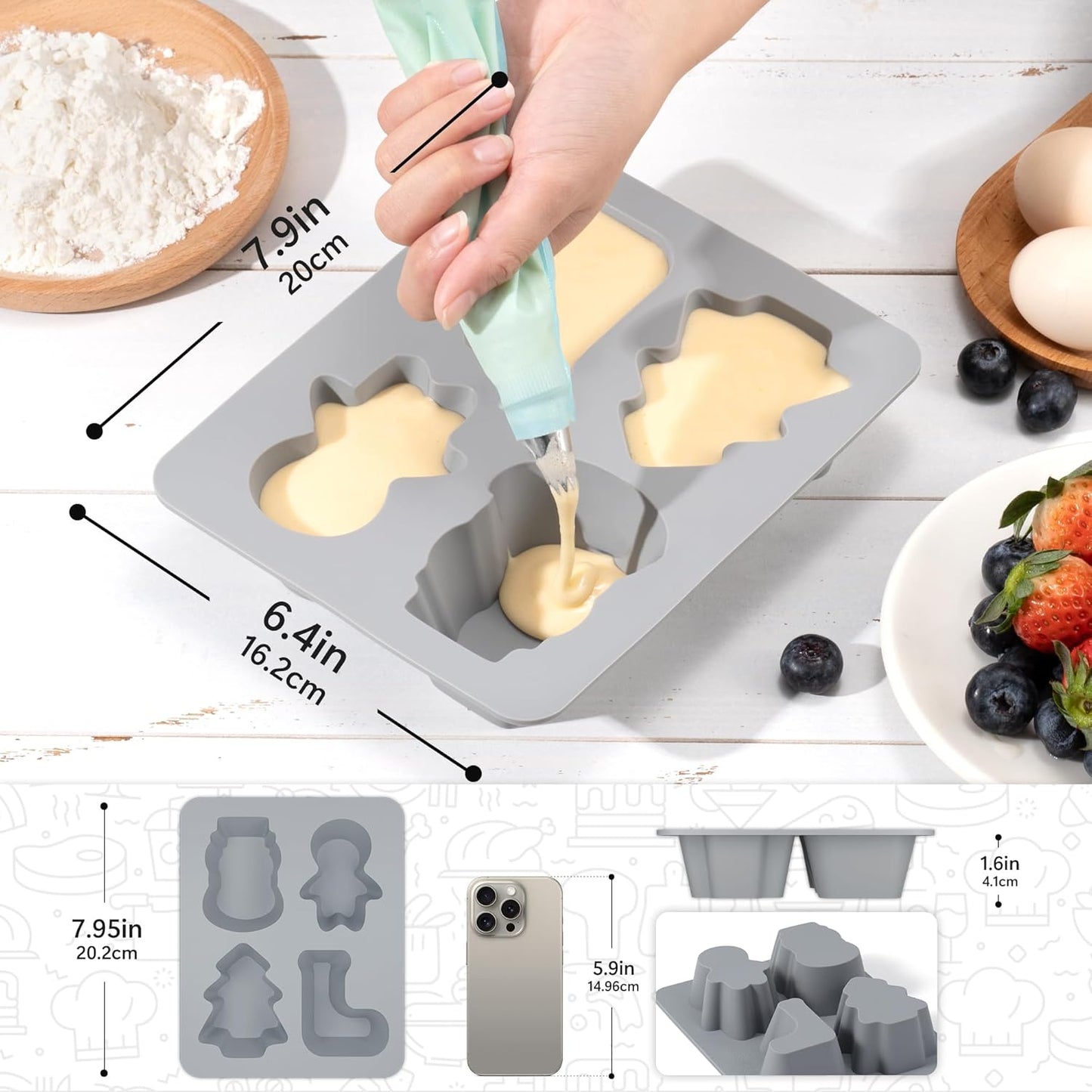 Li&Zhao Silicone Muffin Pans for Baking - 2 PCS Thick Silicone Cupcake Pan Egg Bite Molds Muffin Cups Mini Cupcake Pans for Making Muffin Cakes,Tart,Festival