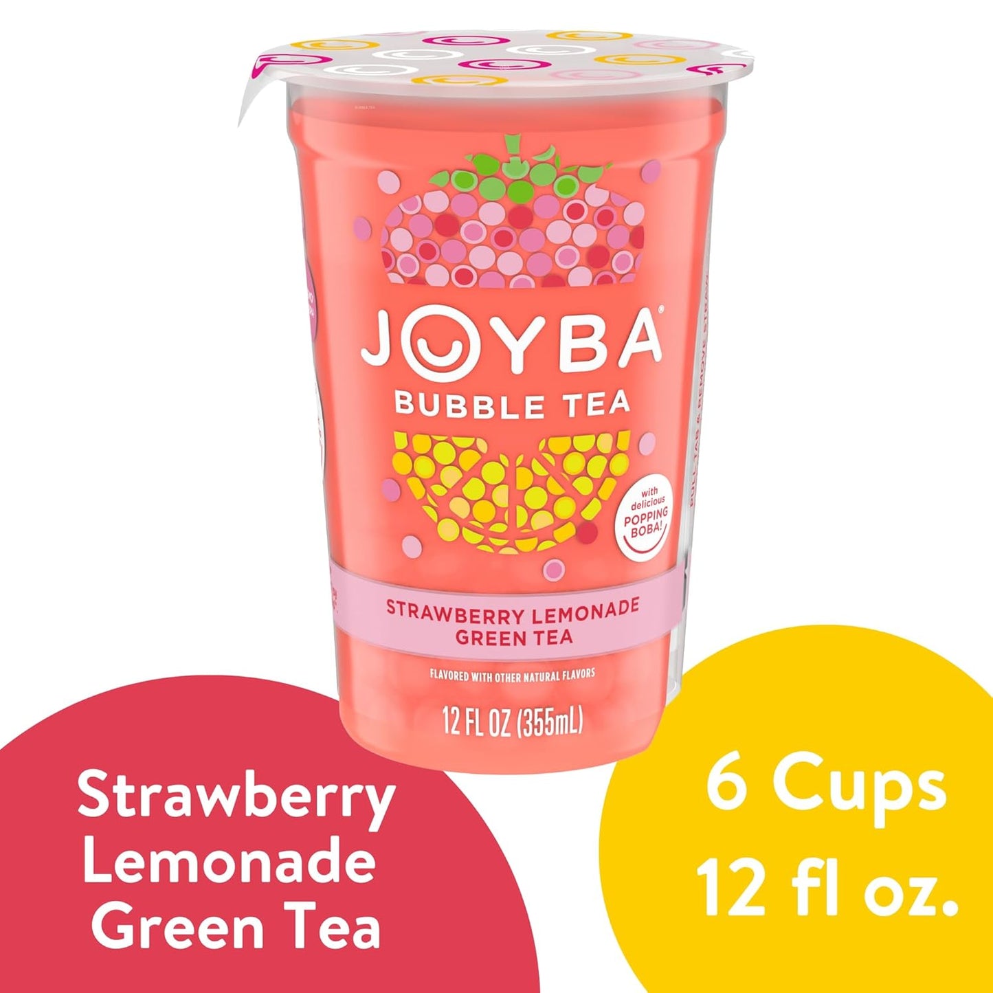 Joyba Bubble Tea Strawberry Lemonade Green Tea, 6 Pack, 12 fl. oz. Cups
