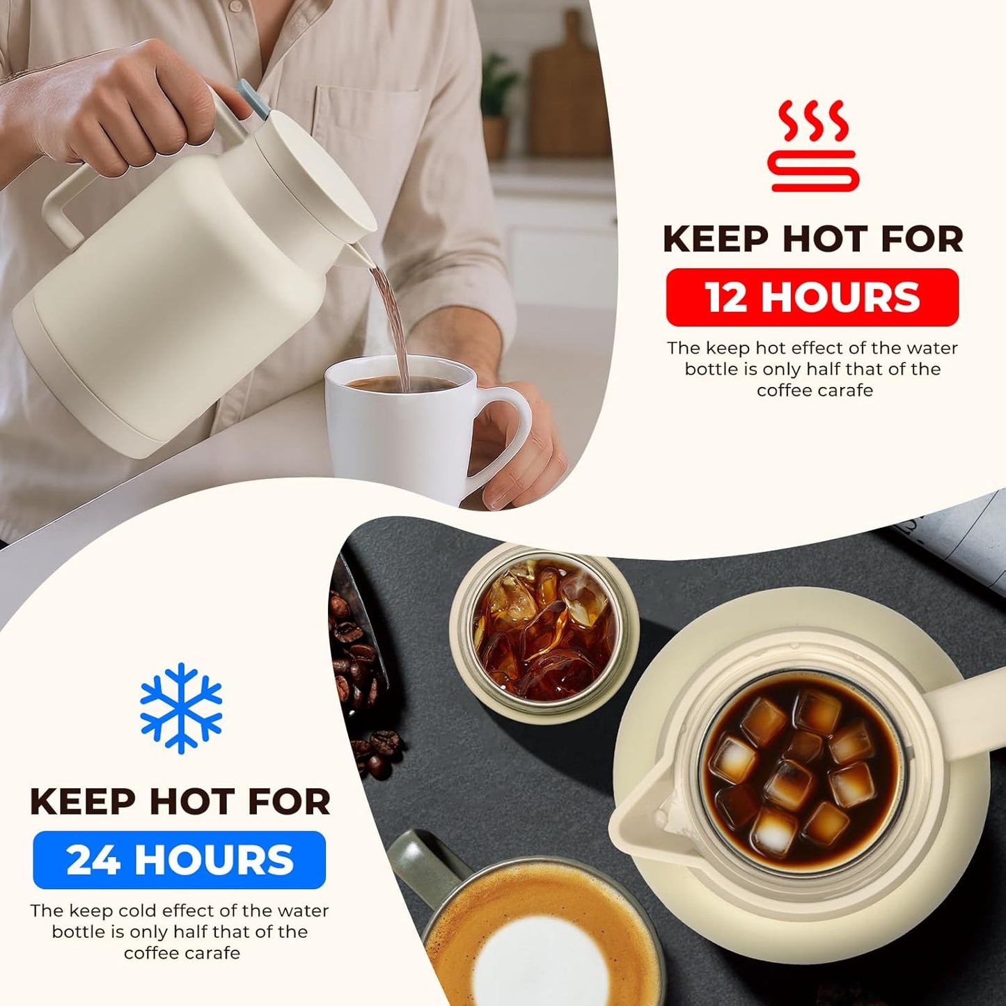 2 Pack 49oz Thermal Coffee Carafe and 15oz Insulated Water Bottle, Stainless Steel Vacuum Thermal Carafes and Water Bottle for Keeping Coffee, Tea, Water - Keep 12 Hours Hot, 24 Hours Cold