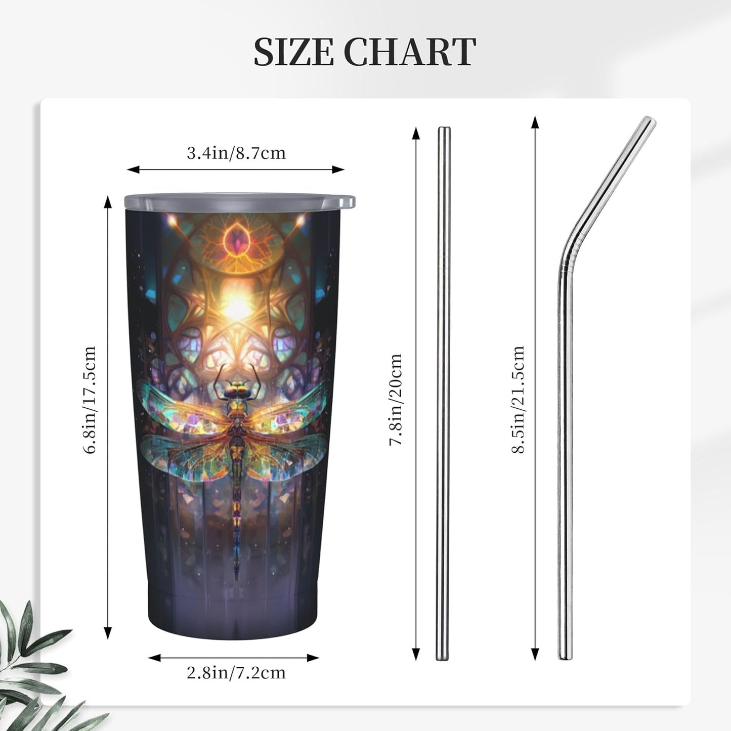 Dragonfly Tumbler with Lid and Straw 20oz Coffee Tumblers Leakproof Stainless Steel Travel Mug Vacuum Insulated Cup for Iced and Hot