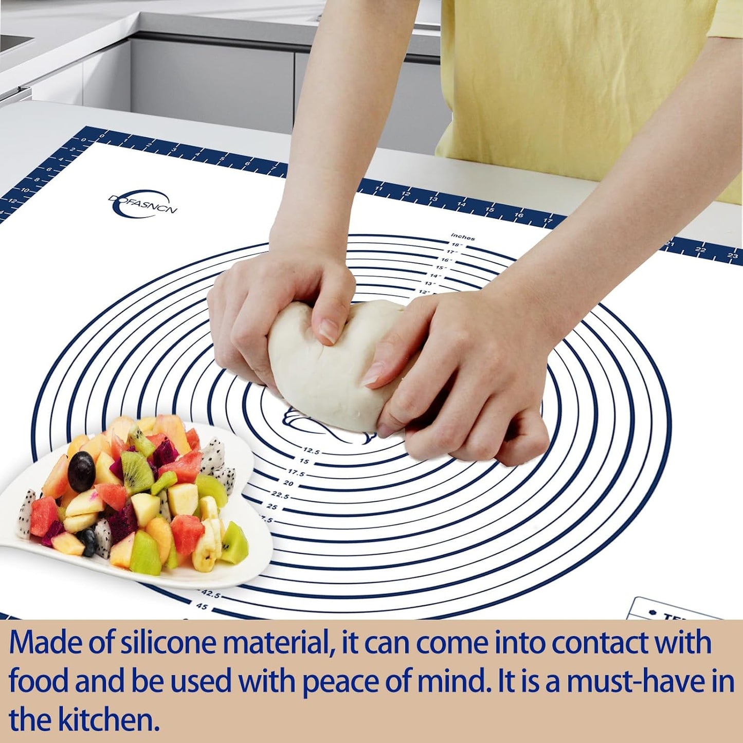 32x24" Silicone Pastry Mat for Rolling Dough Non Slip Non Stick Silicone Mats for Kitchen Counter Blue