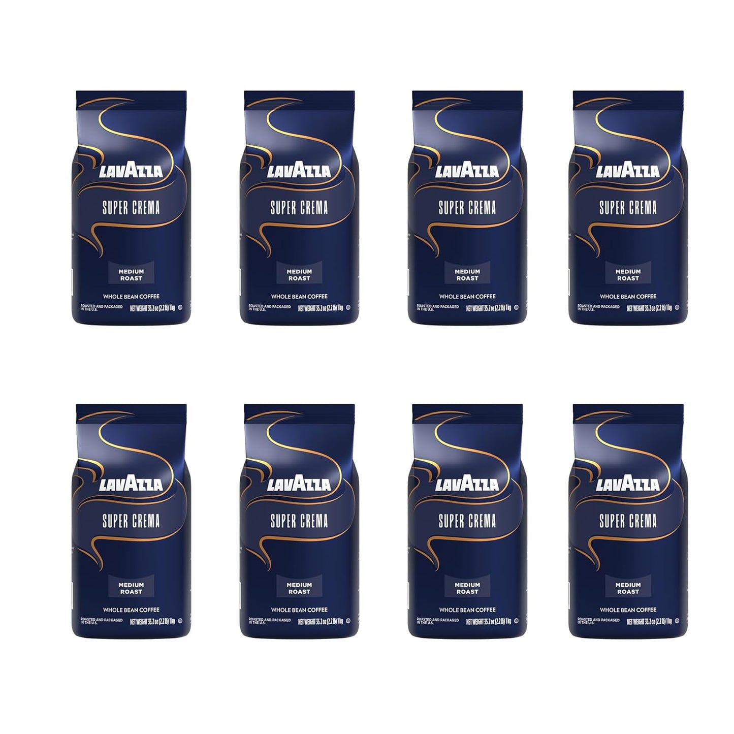 Lavazza Super Crema Whole Bean Coffee, Medium Espresso Roast, Arabica and Robusta Blend, 2.2 lb Bag (Pack of 8)
