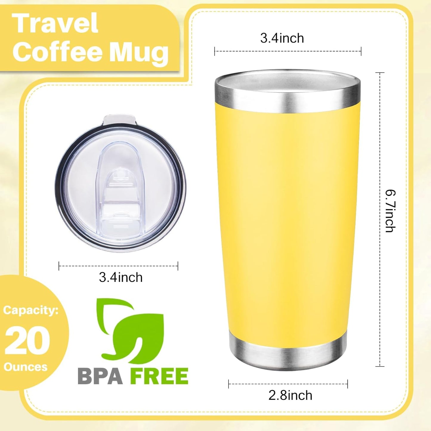 20oz Tumbler with Lid Double Wall Vacuum Insulated Travel Coffee Mug Stainless Steel Thermal Cup Powder Coated Sturdy Coffee Tumbler Bulk for Hot and Cold Beverages (Green-Teal-Orange-Yellow,4)
