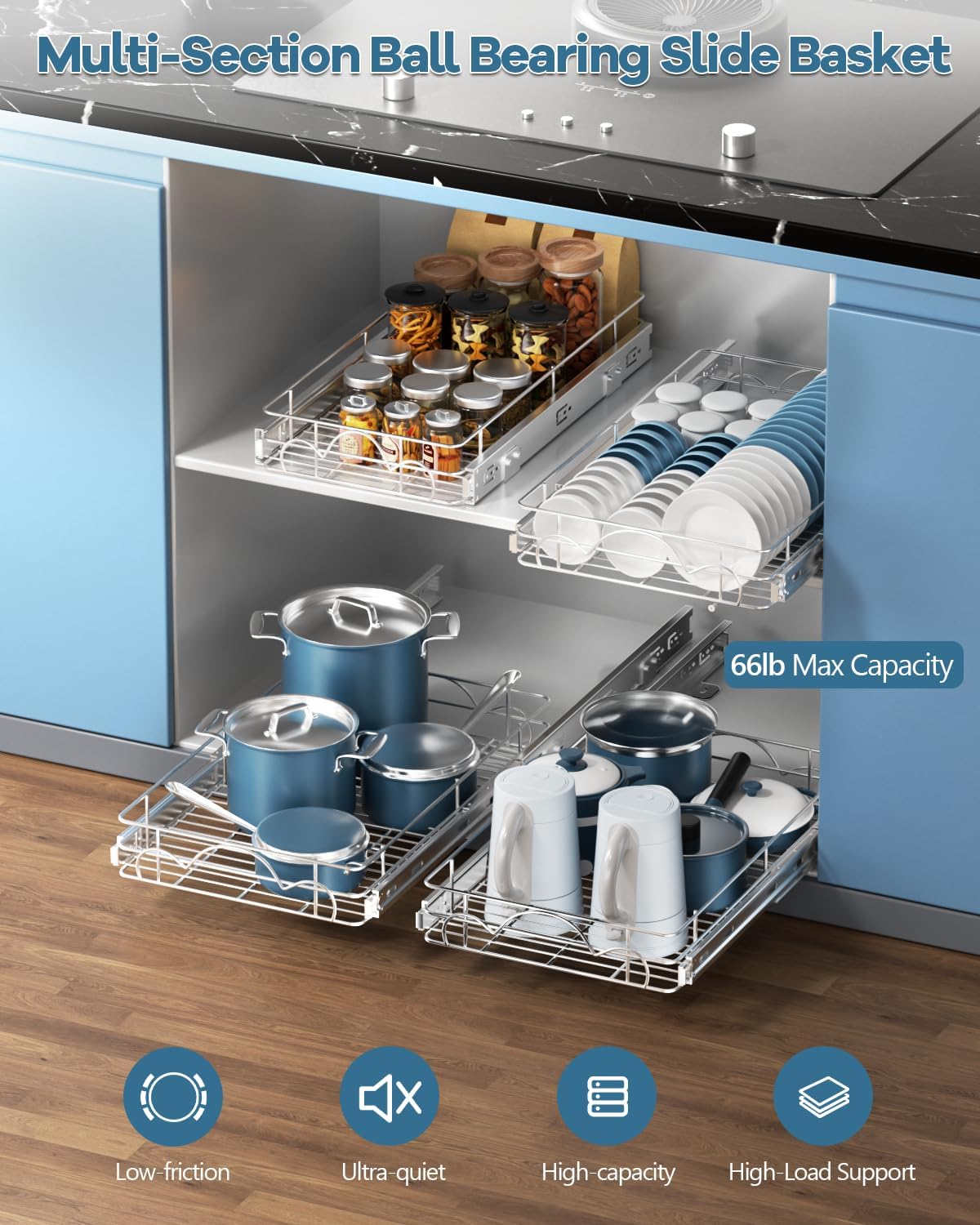 11" Wx21 D Pull Out Cabinet Organizer, Home Shelf Organization, Heavy-Duty Pull Out Shelves for Cabinets, Slide Out Drawers Organizer for Kitchen, Pantry