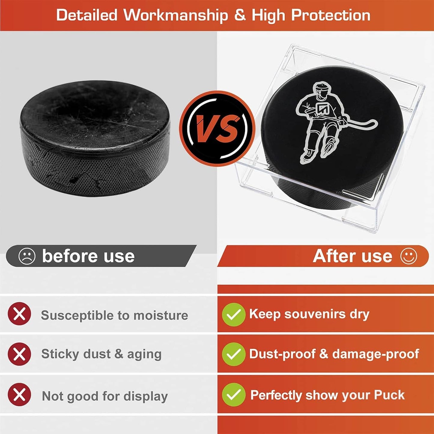 Cube Square Hockey Puck Display Cases - 6-Count Holder, 2-Piece Snap Clear Hockey Puck Display Boxes