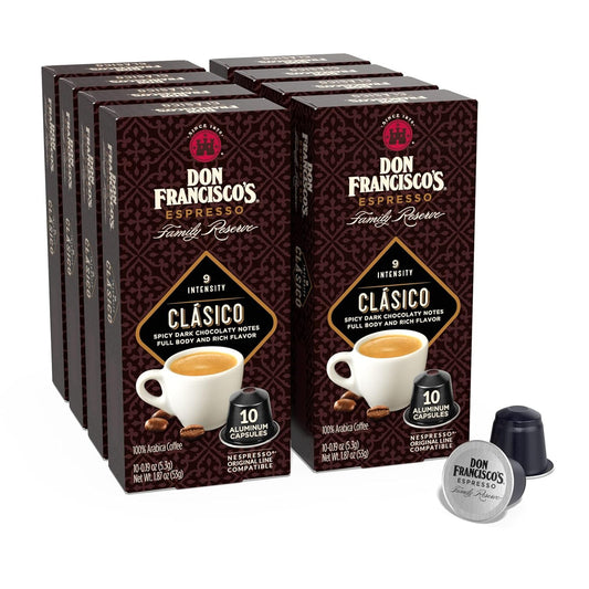 Don Francisco's Clasico Espresso Pods: 80 Recyclable Aluminum Capsules, Intensity 9 Dark Roast, Compatible with Nespresso Original Line Machines - Bold Cuban-Style with Spicy Chocolate Notes