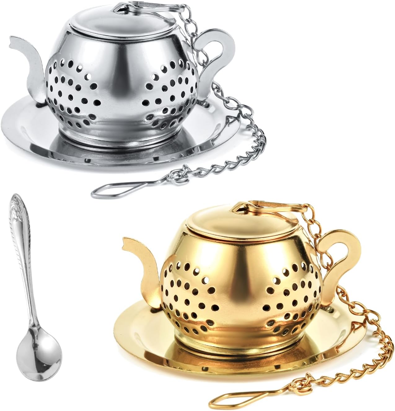2-Pack Premium Tea Infusers with Spoon – 304 Stainless Steel Loose Leaf Tea Strainer & Steeper – Teapot Design for a Thoughtful Brewing Journey