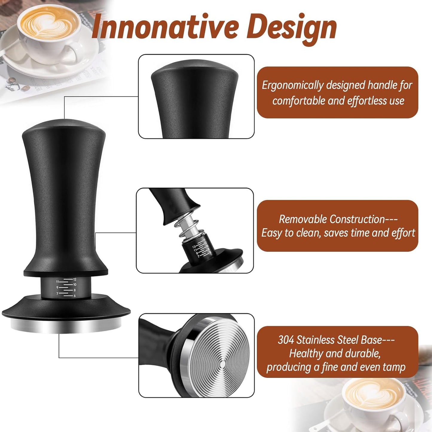 Coffee Espresso Tamper 51mm with WDT Tool Calibrated Spring Loaded, Coffee Tamper with Silicone Tamper Mat,Black Espresso Distribution Tool,Stainless Steel Base Tamper for Espresso Coffee Machine