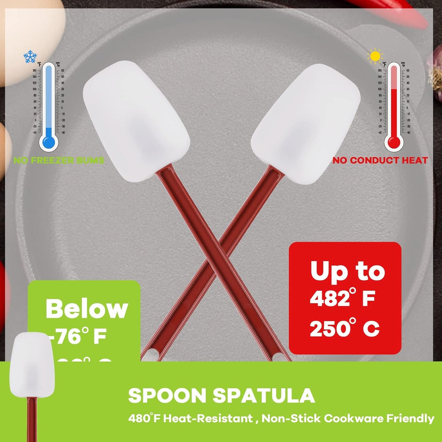 Silicone Rubber Spoonulas Pack of 3 (9.5/14/16-Inch), Commercial Silicone Spoonulas, Commercial Rubber Spatulas, Commerical Spatulas for Baking, Resistant to 500℉, Dishwasher Safe & BPA-Free