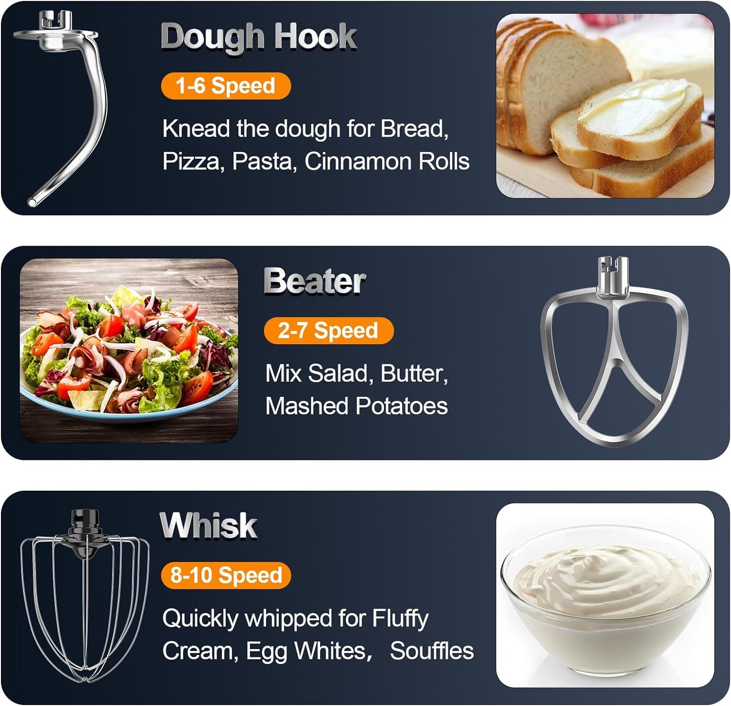 Stand Mixer, 6.5QT 10-Speed Tilt-Head Electric Stand Mixer, 3-In-1 Kitchen Mixer with Bowl, Dough Hook, Whisk and Beater, Food Mixer for Baking, Cake and Most Home Cooks, Black