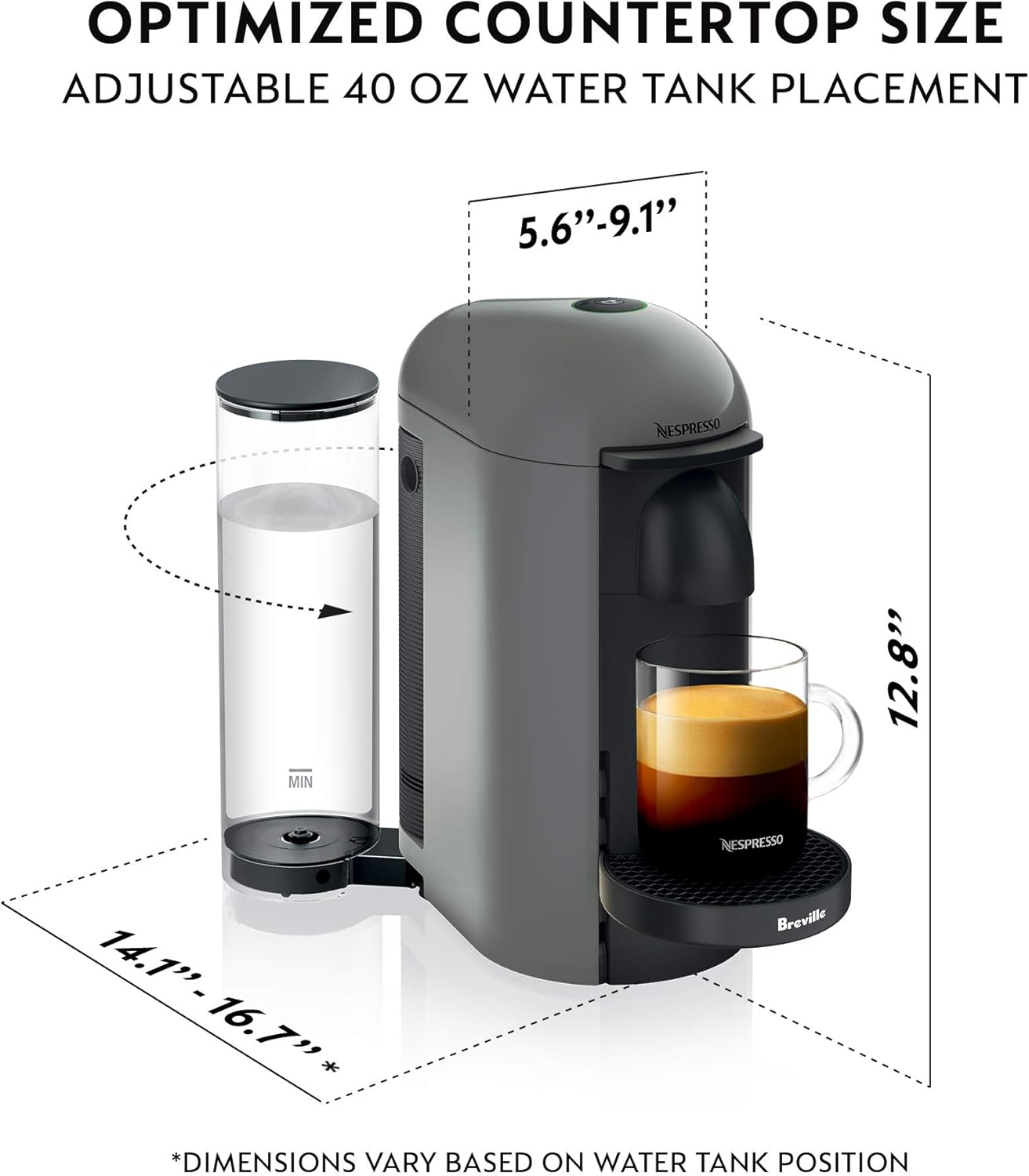 Breville Nespresso VertuoPlus Coffee and Espresso Machine by Breville,8 ounce,Grey